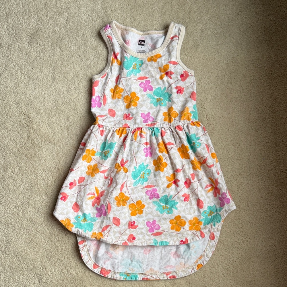Tea Collection Floral Tank Dress Pink Orange Blue Size 3
